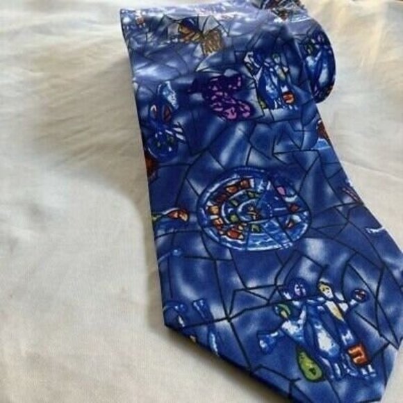 Art Institute Of Chicago Mens Tie Blue Stained Glass Angle Designed Exclusively - Picture 3 of 5